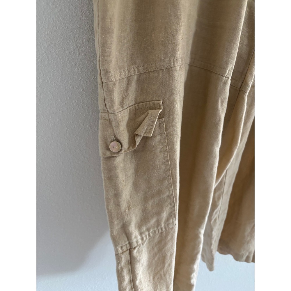 Cut Loose Pants Womens Medium Tan Wide Leg Cargo Pocket Linen Lagenlook Earthy - Picture 4 of 4